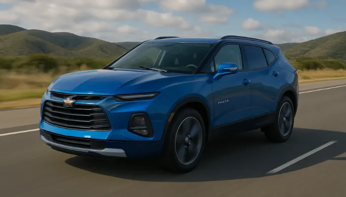 carro, suv, azul representando ficha técnica da chevrolet blazer 2025 (versão atual no brasil)