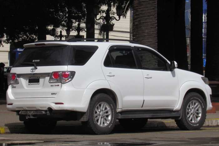 Perspectiva traseira de uma SW4 na cor branca. Falando sobre o seguro toyota sw4.