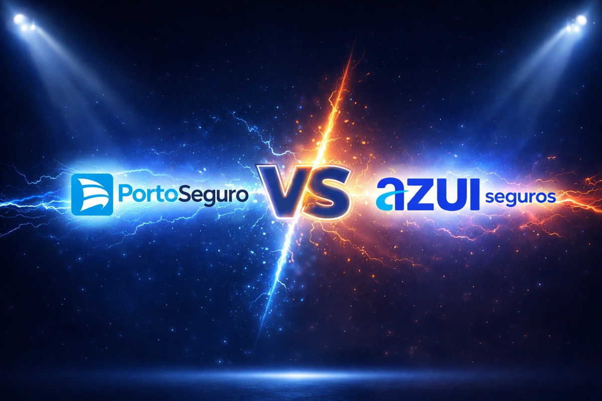 Arte para comparativo entre Porto e Azul Seguros. Explicando qual a diferença entre porto seguro e azul.