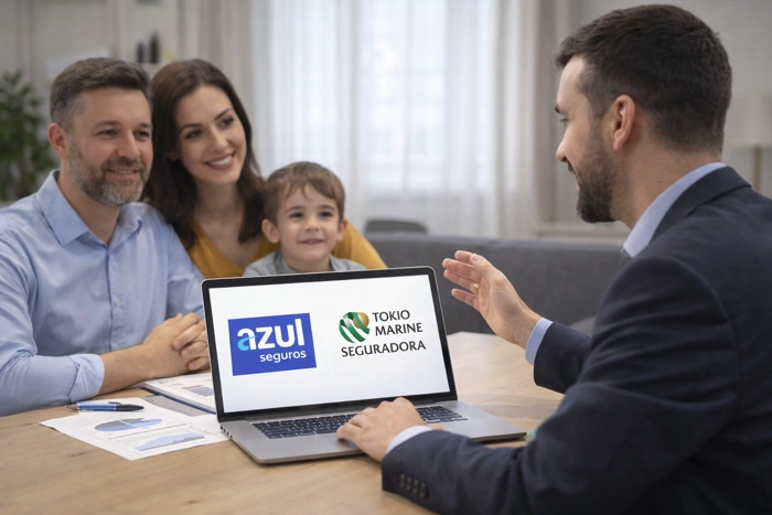 Consultor explica sobre azul seguros e tokio marine a família. Falando sobre qual seguradora é melhor azul ou tokio marine.