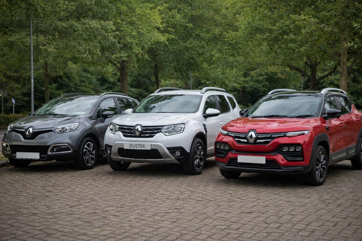 SUVs da Renault enfileirados. Explicando quanto custa o consórcio do suv compacto completo da Renault.
